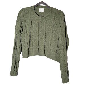Pink Rose Womens Green Cable Knit Cropped Sweater L Casual‎ Cozy